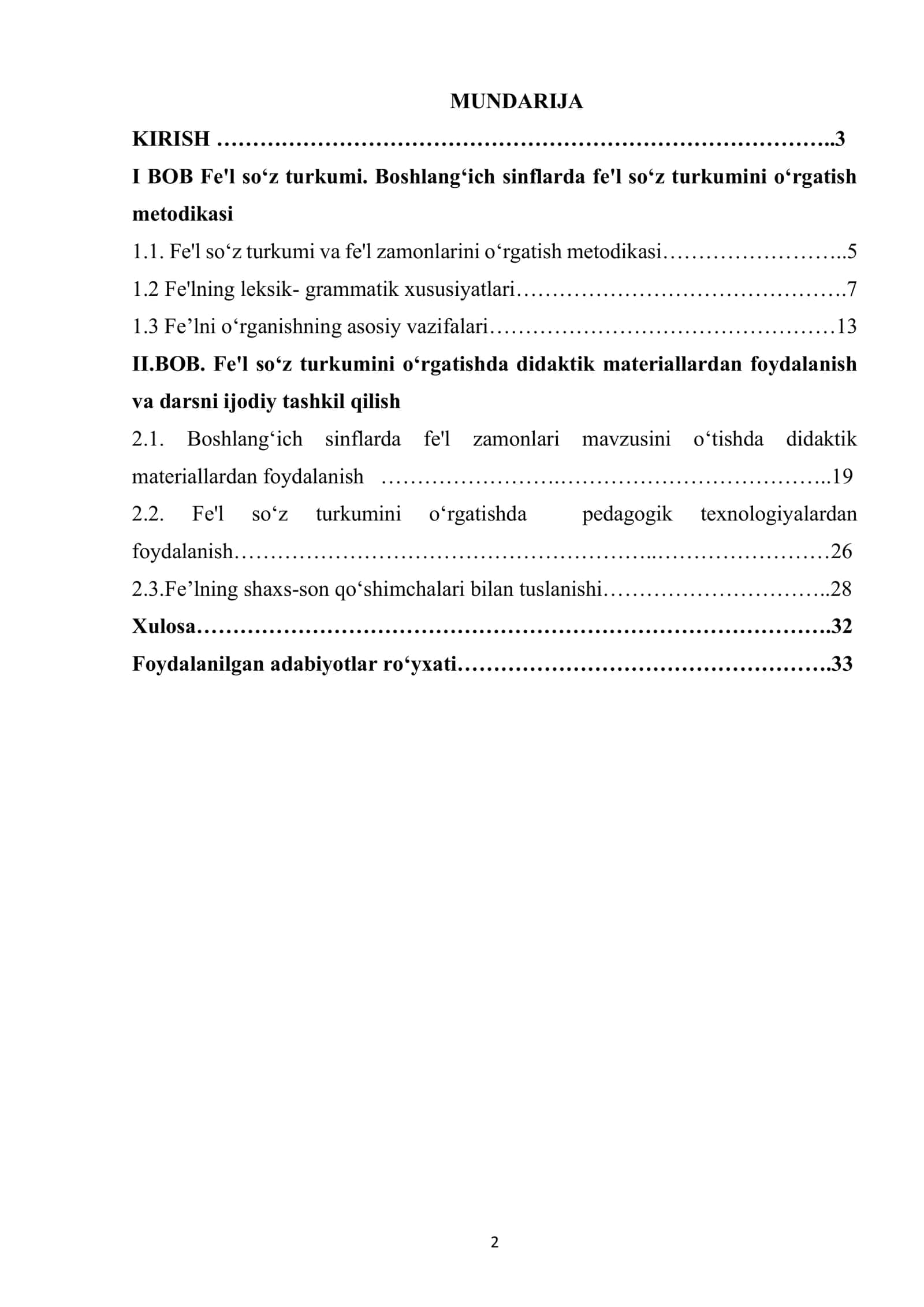 Boshlang‘ich sinflarda “fe’l” turkumini o‘rgatish tizimi 2