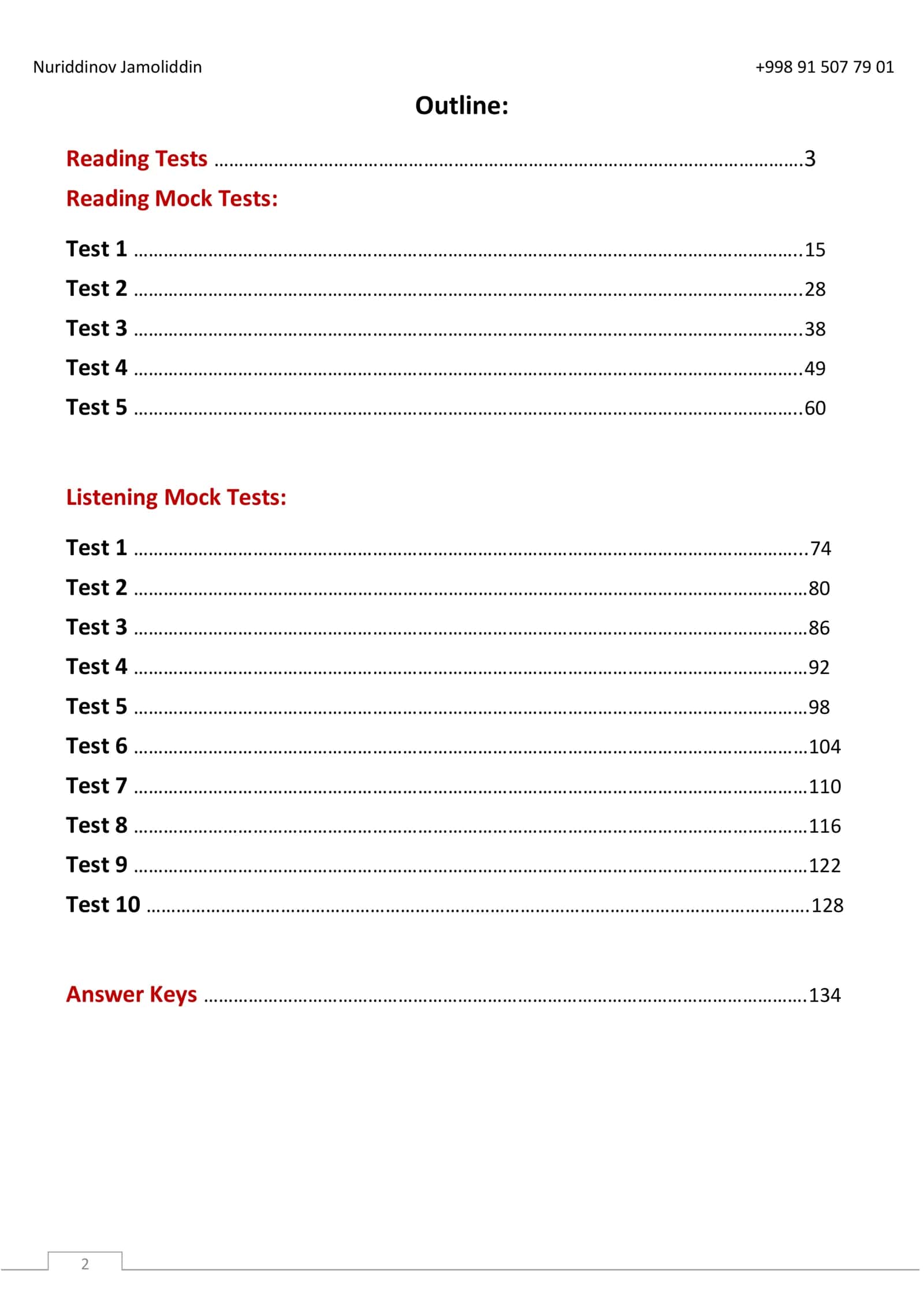 Reading and Listening Test Materials 2