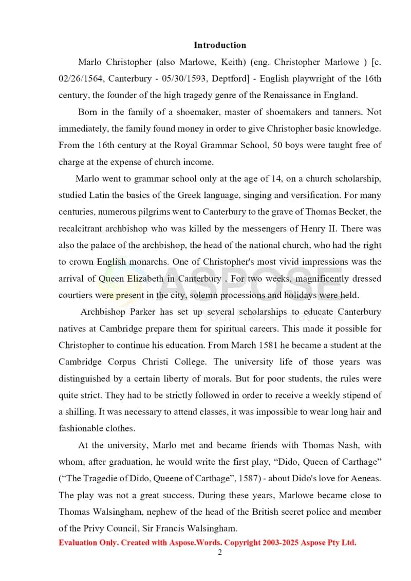 Christpher Marlowe's tragedies 2
