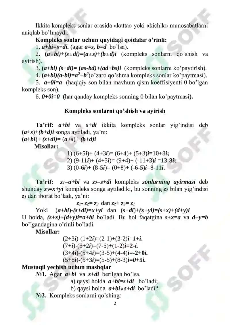 Kompleks sonlar 2
