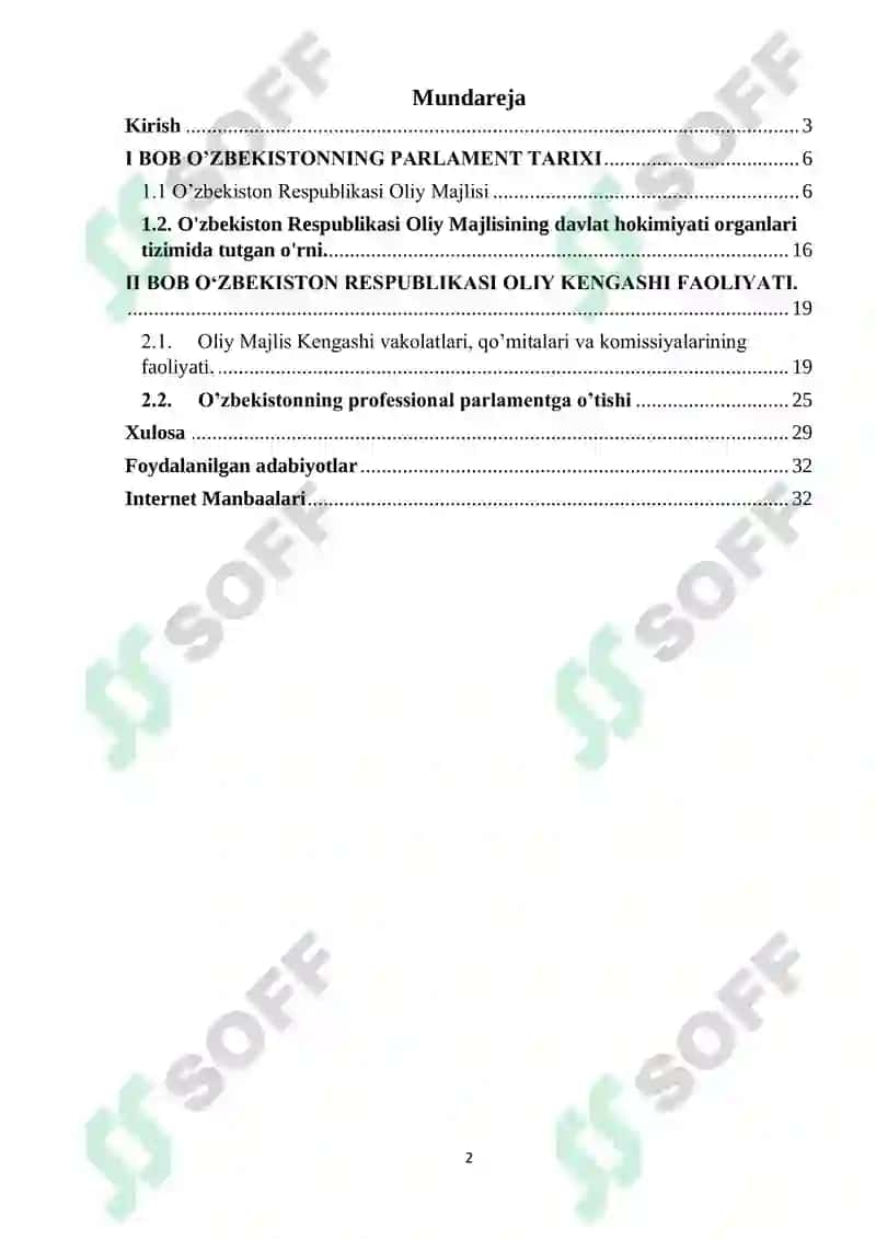 O’zbekiston Respublikasida Parlament faoliyati 2