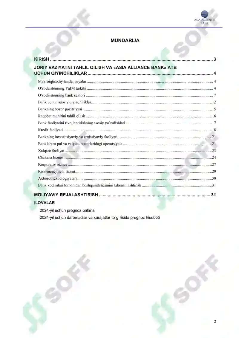 Biznes reja 2026 uchun 2