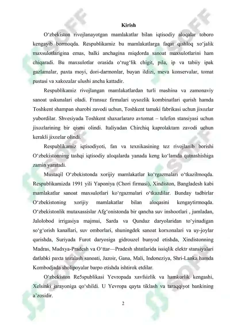 O'zbekiston Tashqi Savdo Munosabatlari Geografiyasi 2