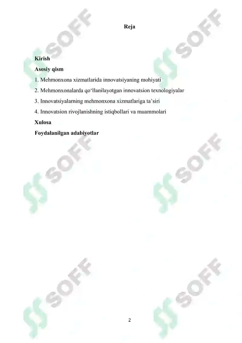 Mehmonxona xizmatlarini innovatsion rivojlanishi 2