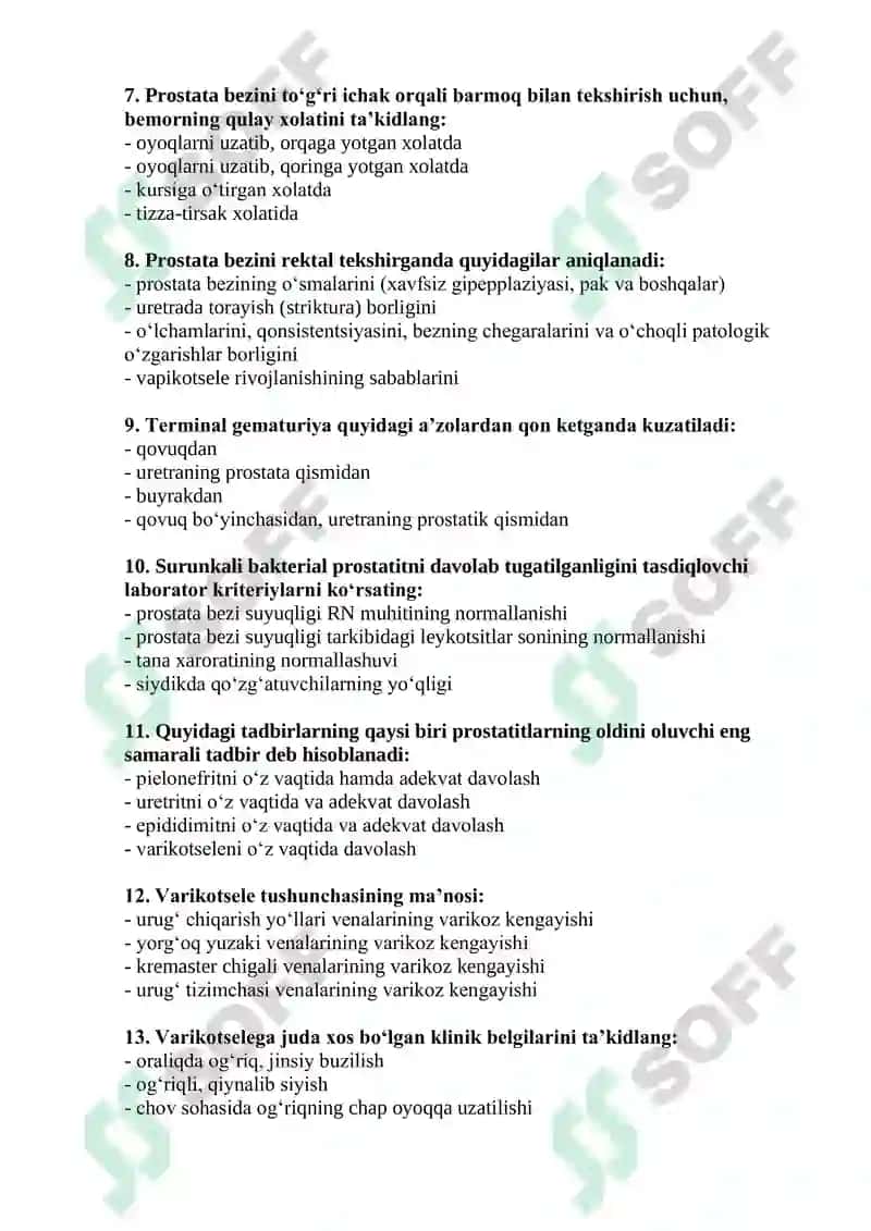 Andrologiya va seksopatologiya mutaxassisligi test savollari 2