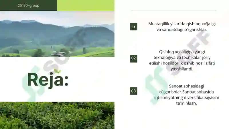 Mustaqillik yillarida qishloq xo'jaligi va sanoat sohasidagi o'zgarishlar. 2