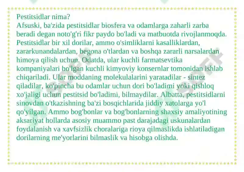 Pestitsidlar bilan ishlovchilar uchun profilaktik ratsion tuzish 2