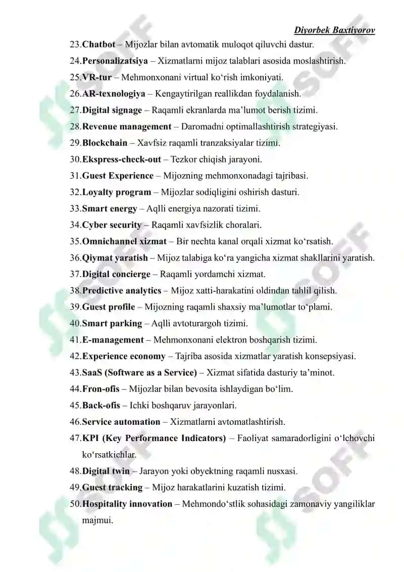 Mehmonxona xizmatlari innovatsion rivojlanishi 2