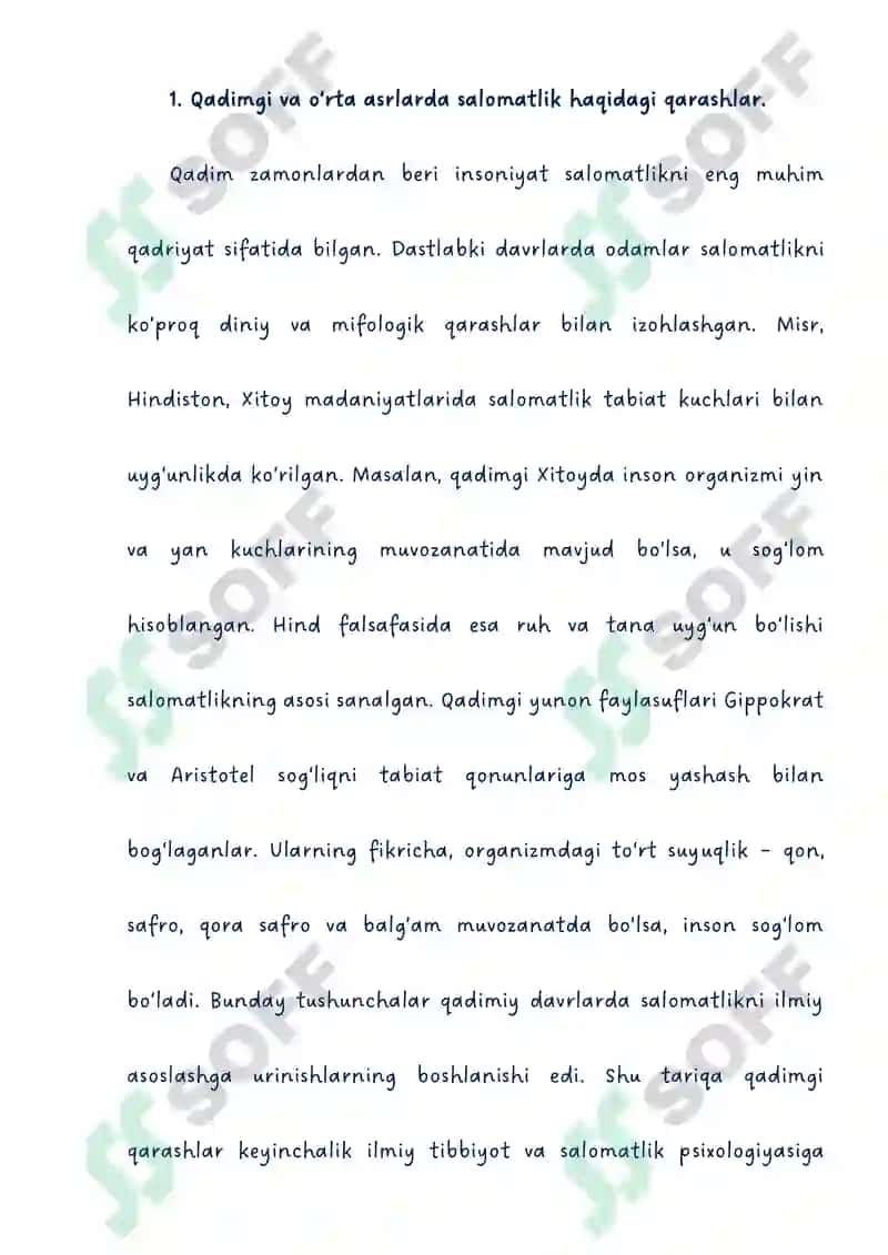 Salomatlik psixologiyasi muammosining rivojlanish tarixi 2