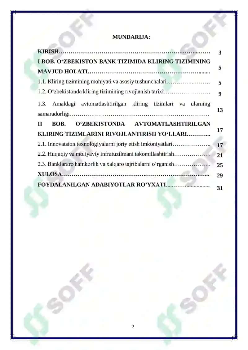 O’zbekistonda avtomatlashtirilgan kliring tizimlarini rivojlantirish yo‘llari 2