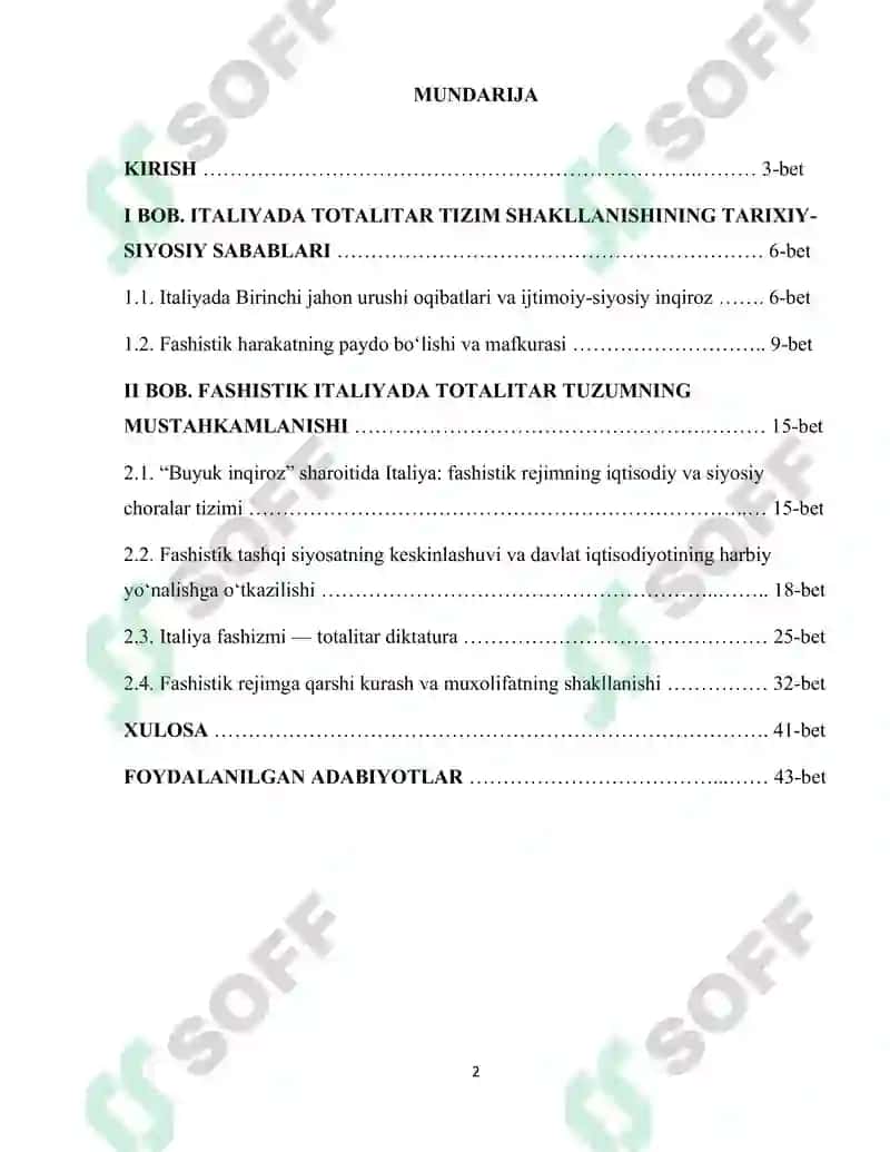 ITALIYADA TOTALITAR TIZIMNING O'RNATILISHI 2