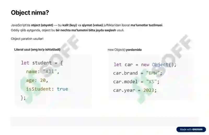 JavaScriptda Object, JSON va localStorage 2