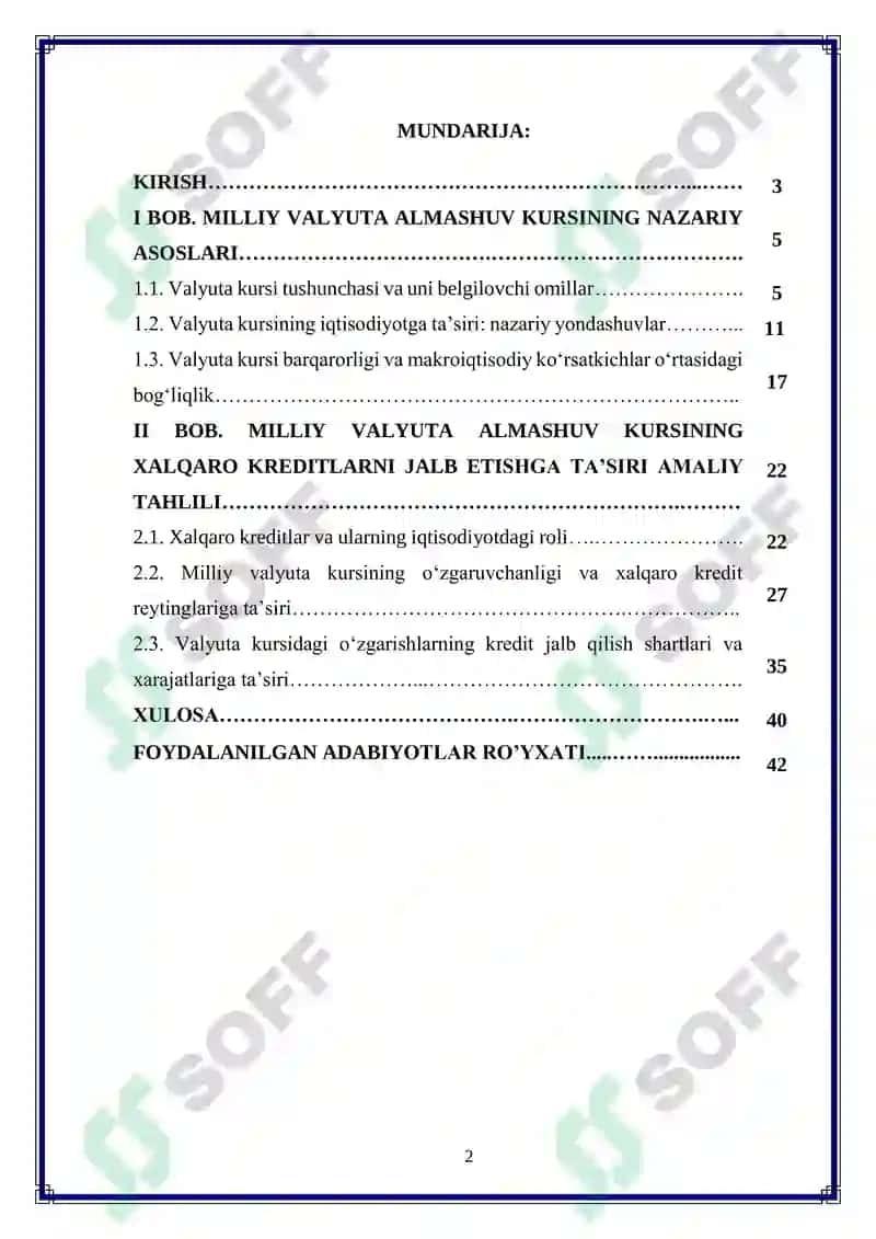 Milliy valyuta almashuv kursining xalqaro kreditlarni jalb etishga ta’siri 2
