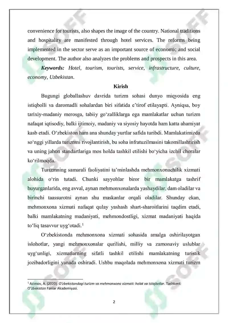 Mehmonxona Turizmning Oʻzbekistondagi Oʻrni 2
