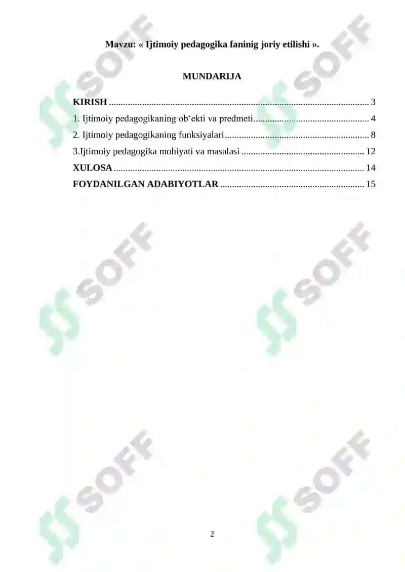Ijtimoiy pedagogika faninig joriy etilishi 2