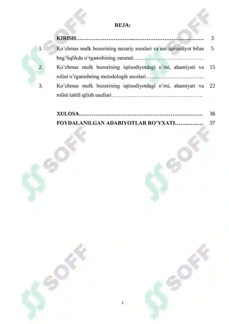 Ko’chmas mulk bozorining iqtisodiyotdagi o’rni, ahamiyati va roli 2