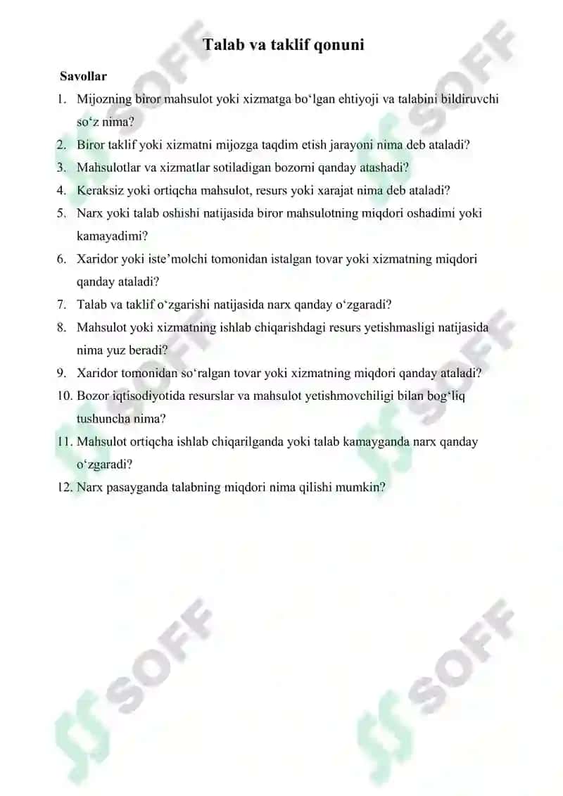 Talab va taklif qonuni 2