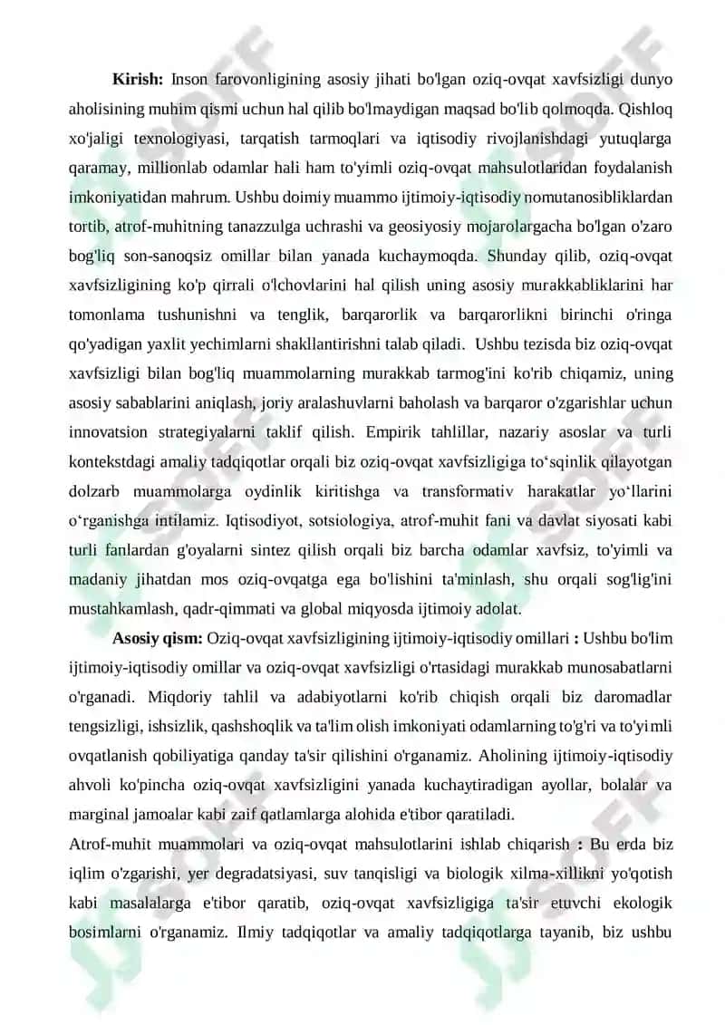 Aholining havfsiz ovqatlanish masalalari bo'yicha dolzarb muammolar 2