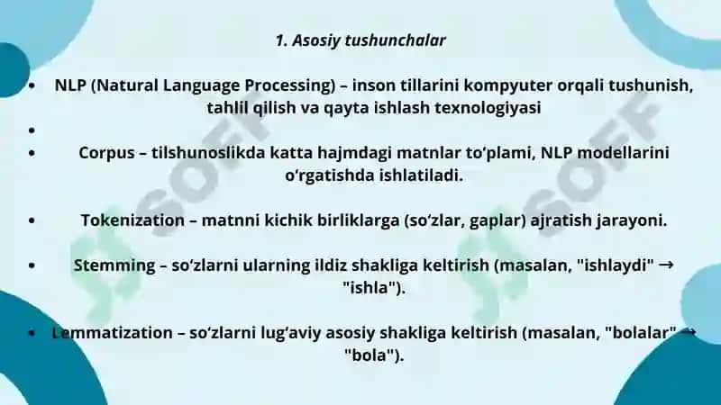 Tabiiy tilni qayta ishlash (NLP – Natural Language Processing) 2