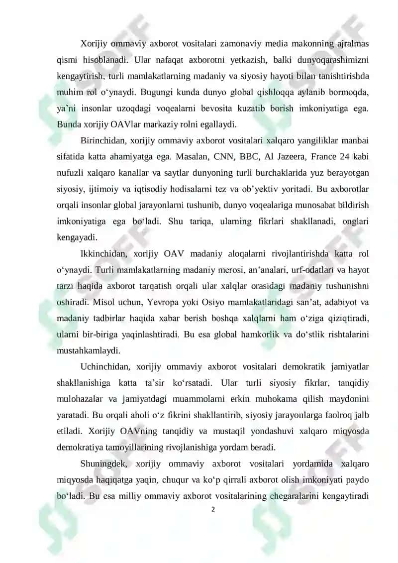 XORIJIY OMMAVIY AXBOROT VOSITALARINING MEDIA MAKONDAGI O‘RNI 2