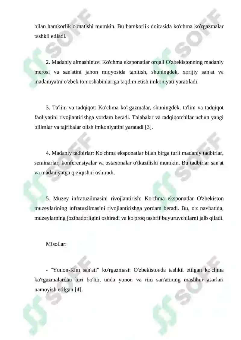 Jahonning mashhur muzeylari ko'chma eksponatlarining O'zbekistonda tashkil etilishi 2