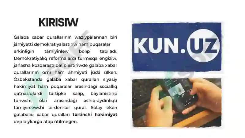 PUQARALÍQ JÁMIYETI INSTITUTLARÍ SISTEMASÍNDA ĠALABA XABAR QURALLARÍNIŃ ORNÍ prezentaciya 2