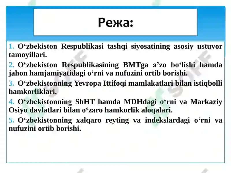 O‘zbekiston Respublikasi Tashqi Siyosati 2