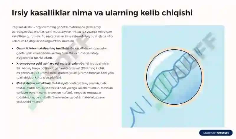 Irsiy kasalliklar klassifikatsiyasi. Tibbiy genetik maslahat 2