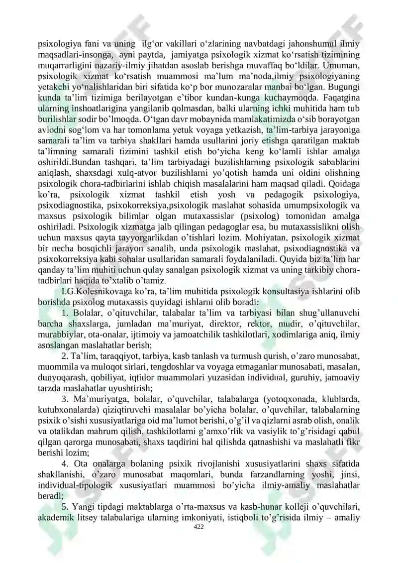 TA’LIM TIZIMIDA ZAMONAVIY PSIXOLOGIK XIZMAT KOʻRSATISHNING OʻZIGA XOS AHAMIYATLARI 2
