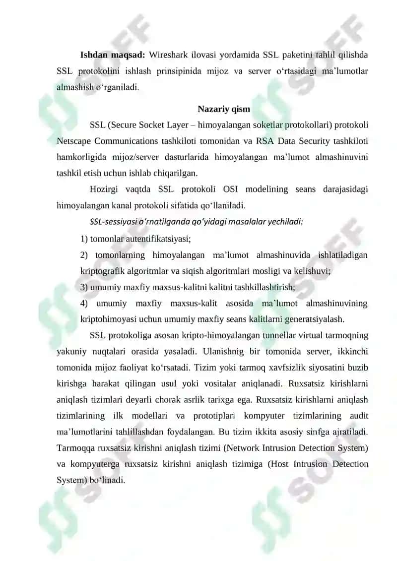 Wireshark ilovasi yordamida SSL paketini tahlili 2