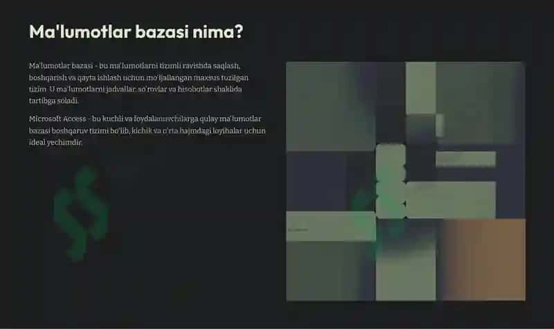 Ma'lumotlar Bazasi Yaratish Microsoft Access muhitida ma'lumotlar bazasini yaratish 2