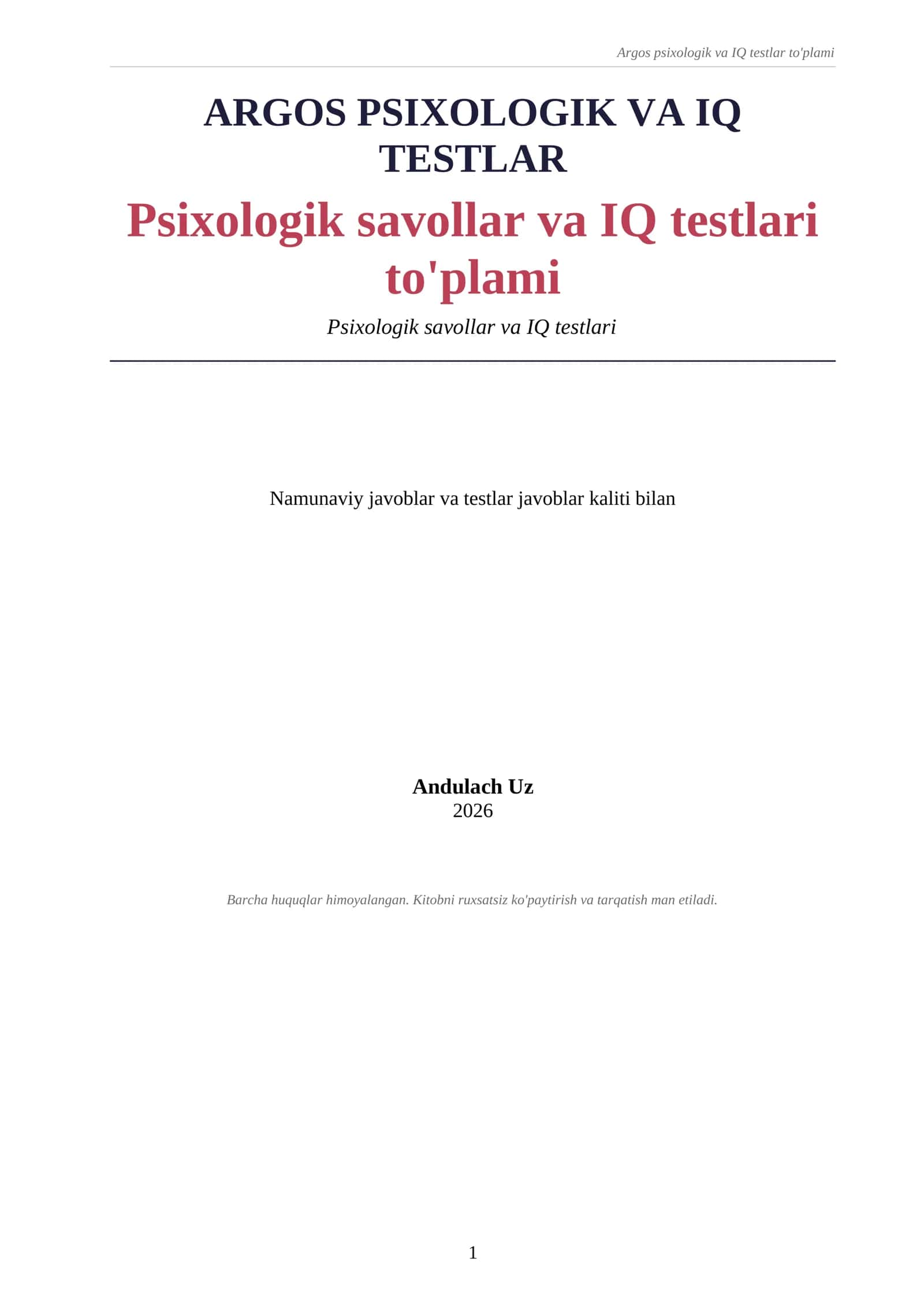 Argos psixologik va IQ testlar to'plami 2