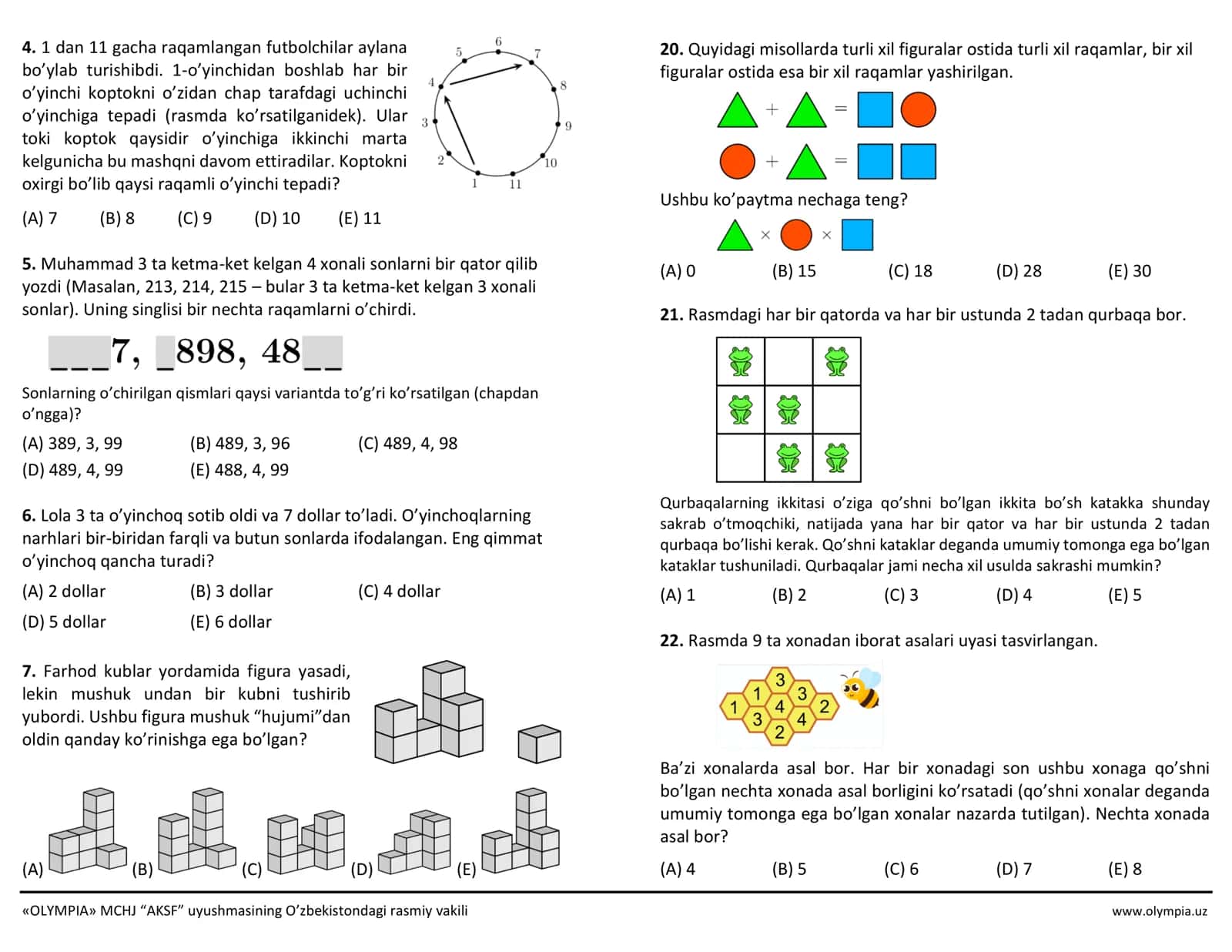 MANTIQIY MATEMATIKADAN XALQARO "KENGURU" TANLOVI 2