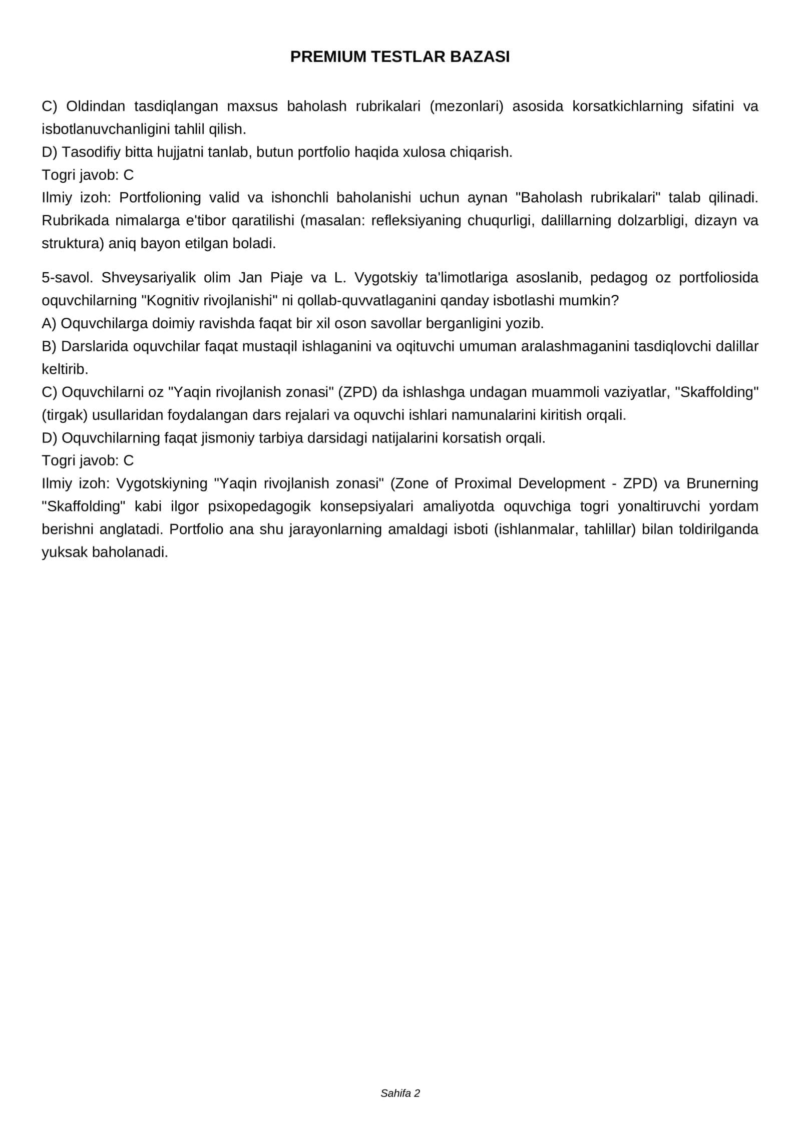 Pedagog portfeli shabloni: PREMIUM NOYOB BAZA 2