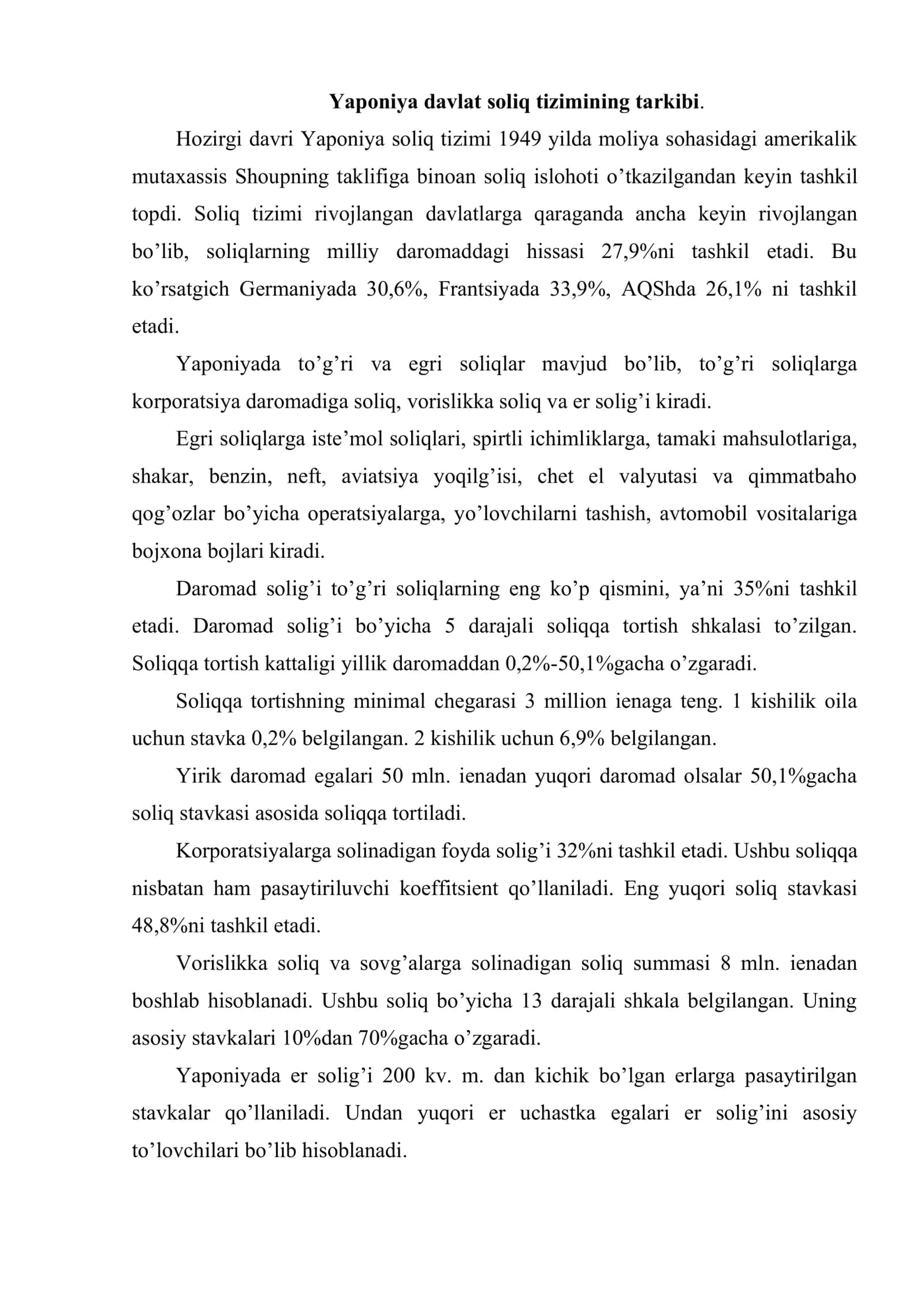 Yaponiya davlati soliq tiziminining tuzilishi 2