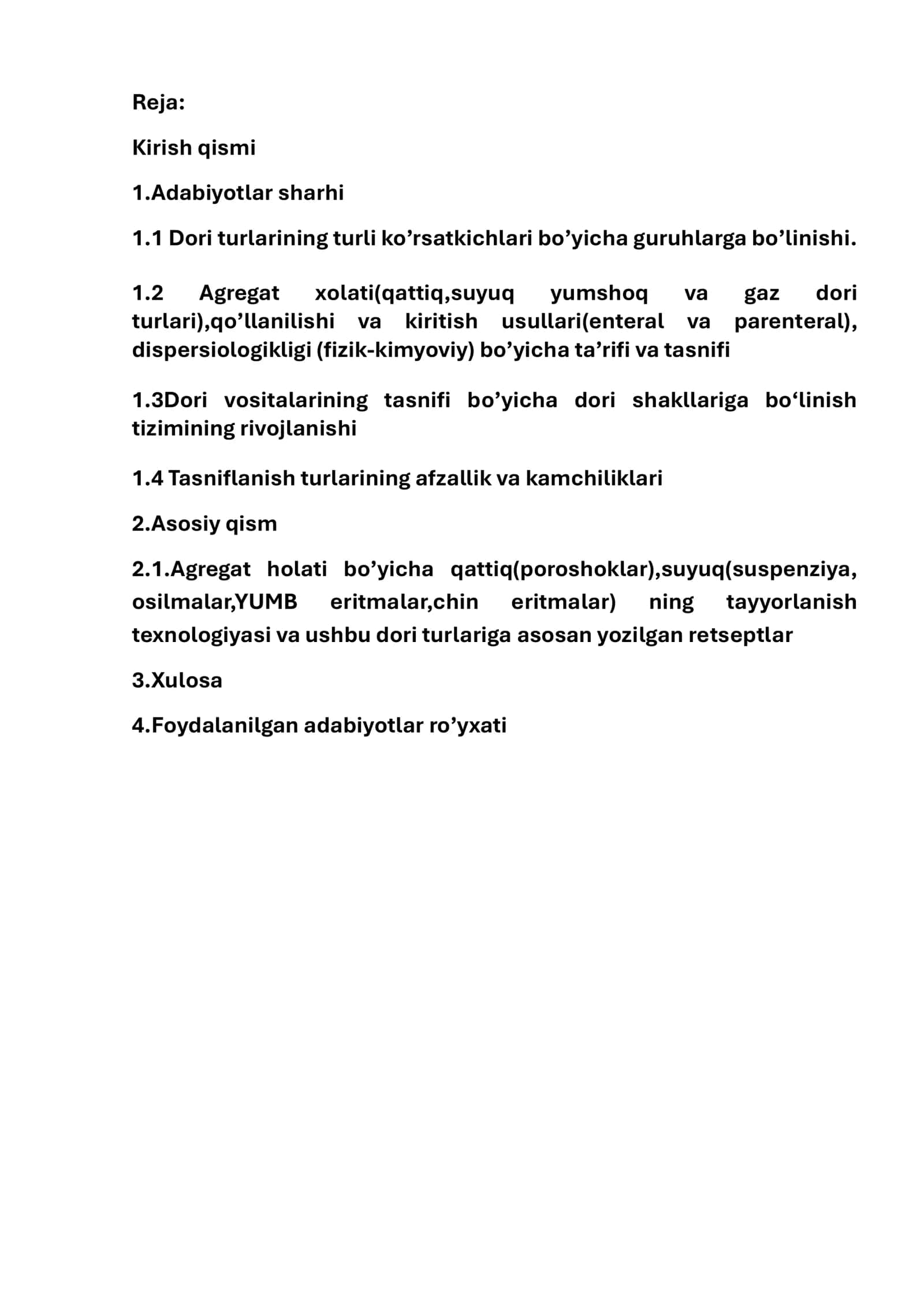 Farmatsevtik texnologiyadan Dori turlari texnologiyasi mavzusida tayyorlangan kurs ishi 2