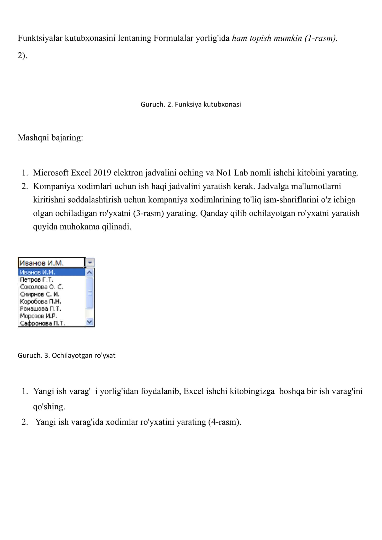 MS Excelda formulalardan foydalanish. 2
