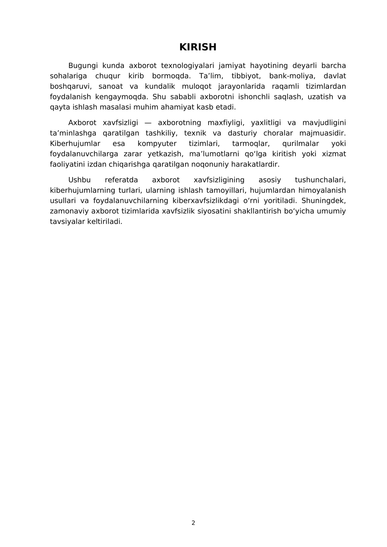 Axborot Xavfsizligi va Kiberhujumlar Referat 2