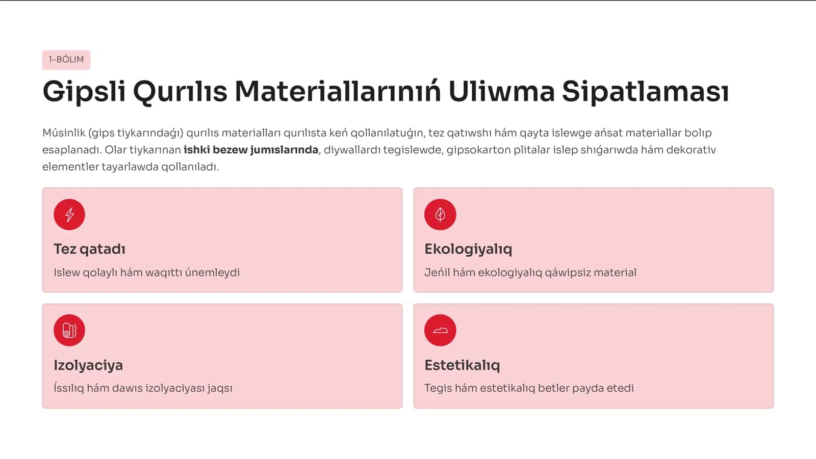 Músinshilik (Gipsli) Materiallardı Islep Shıǵ arıw Texnologiyası 2
