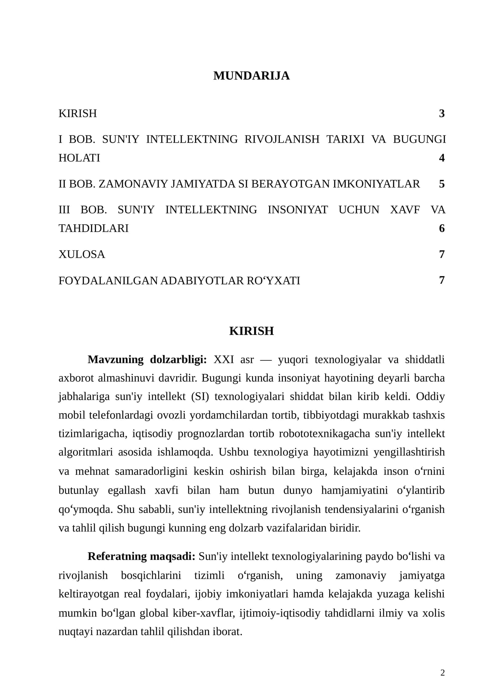 Sun'iy intellektning insoniyat kelajagiga ta'siri: Imkoniyatlar va xavflar (Tayyor referat, PDF) 2