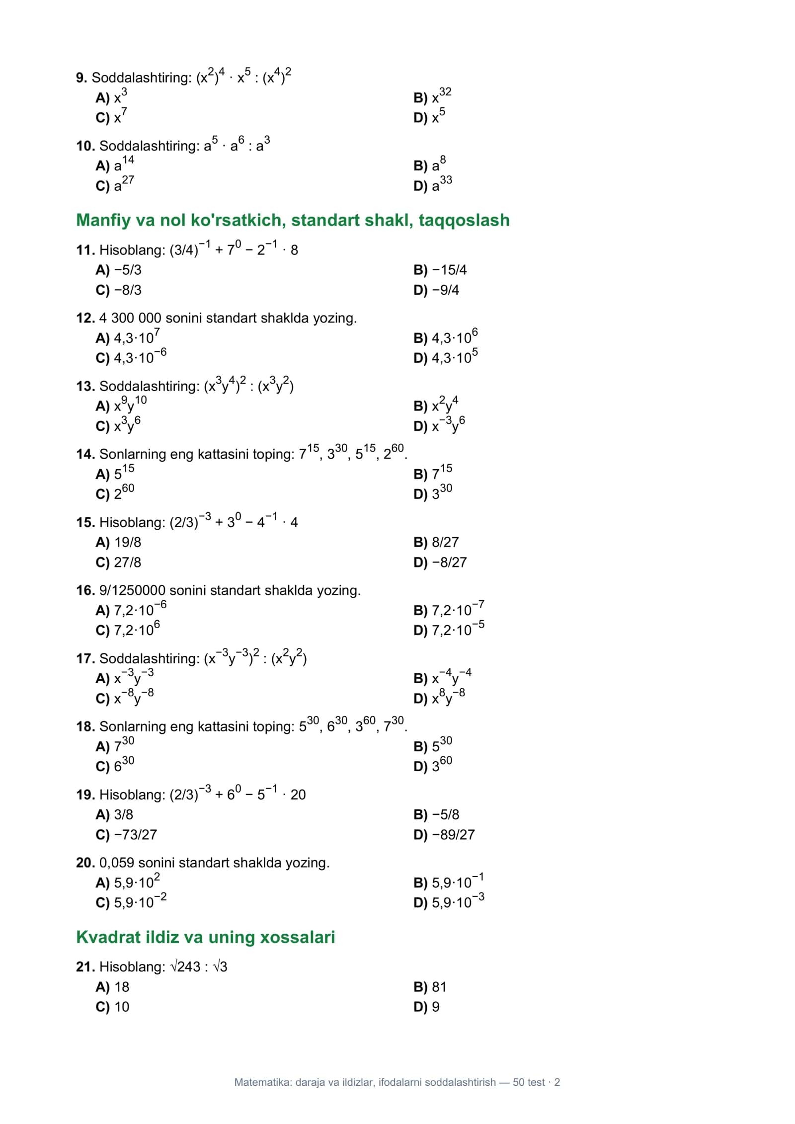 Matematika: Daraja va ildizlar, ifodalarni soddalashtirish 2