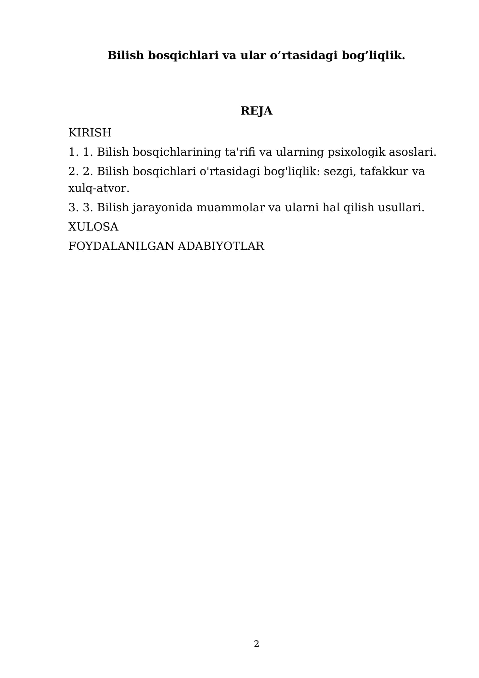 Bilish bosqichlari va ular o’rtasidagi bog’liqlik 2