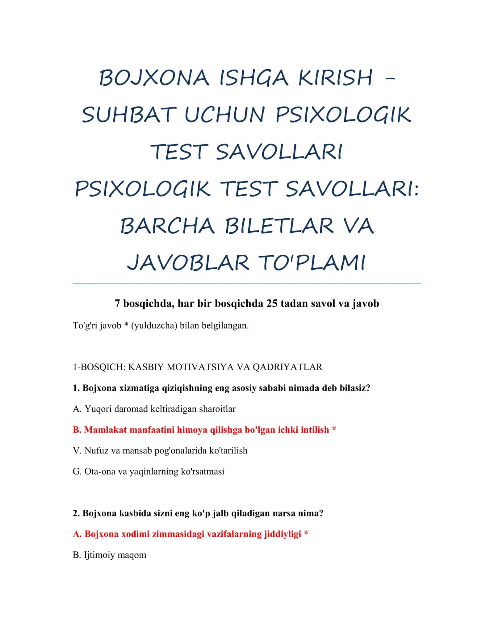 Psixologik Test Savollari 2