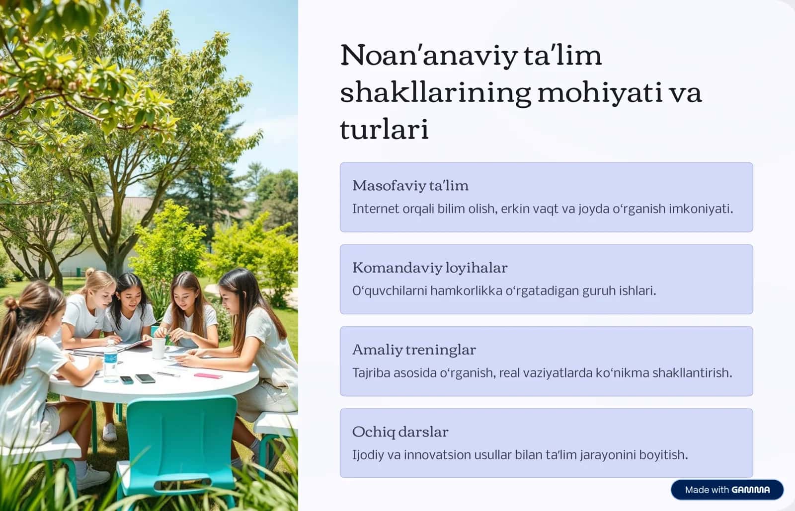 Ta¾limni tashkil etishning noan¾anaviy shakllari va darsni modernizatsiyalash 2