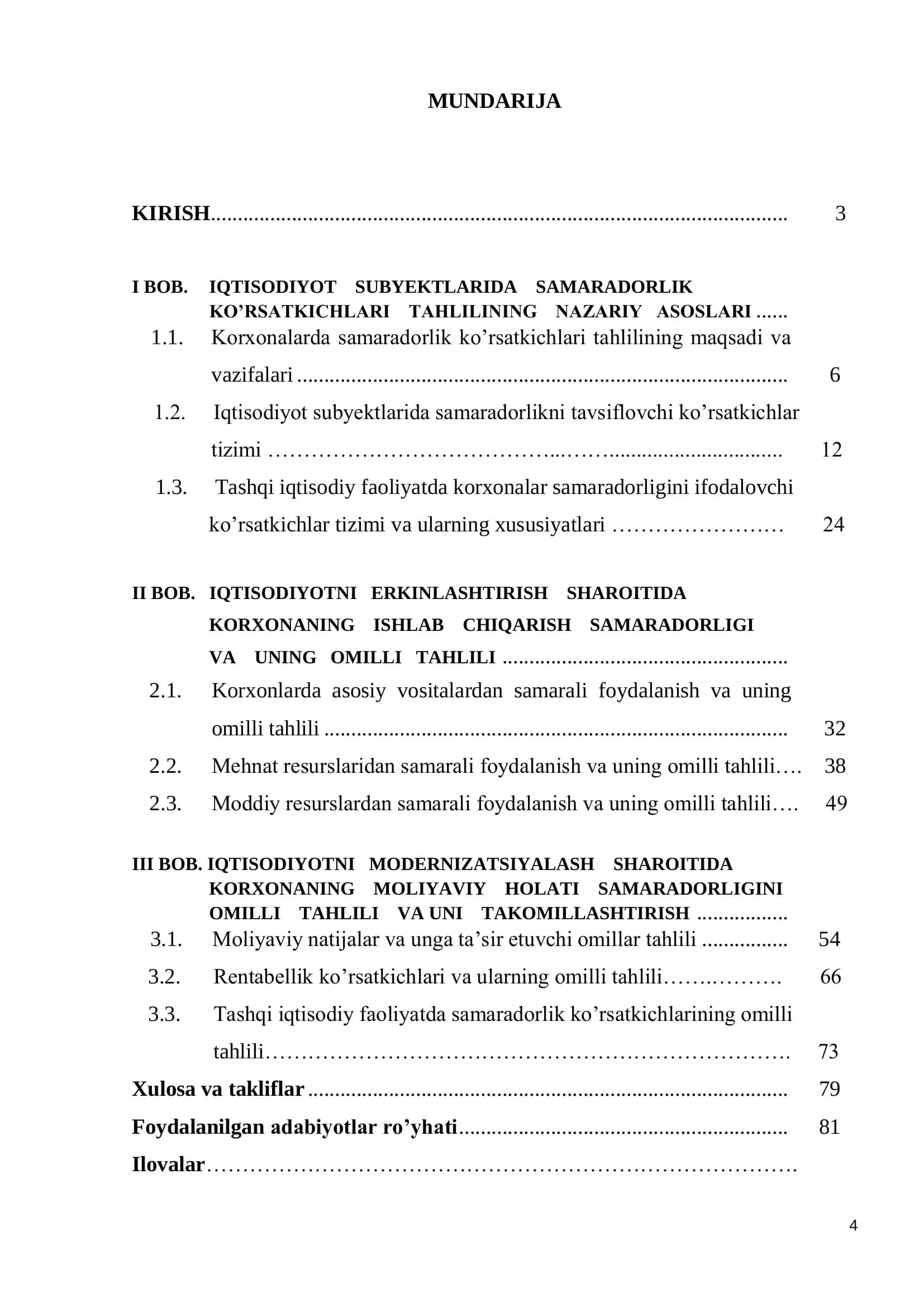 Korxonalarda samaradorlik ko’rsatkichlari tahlili 2