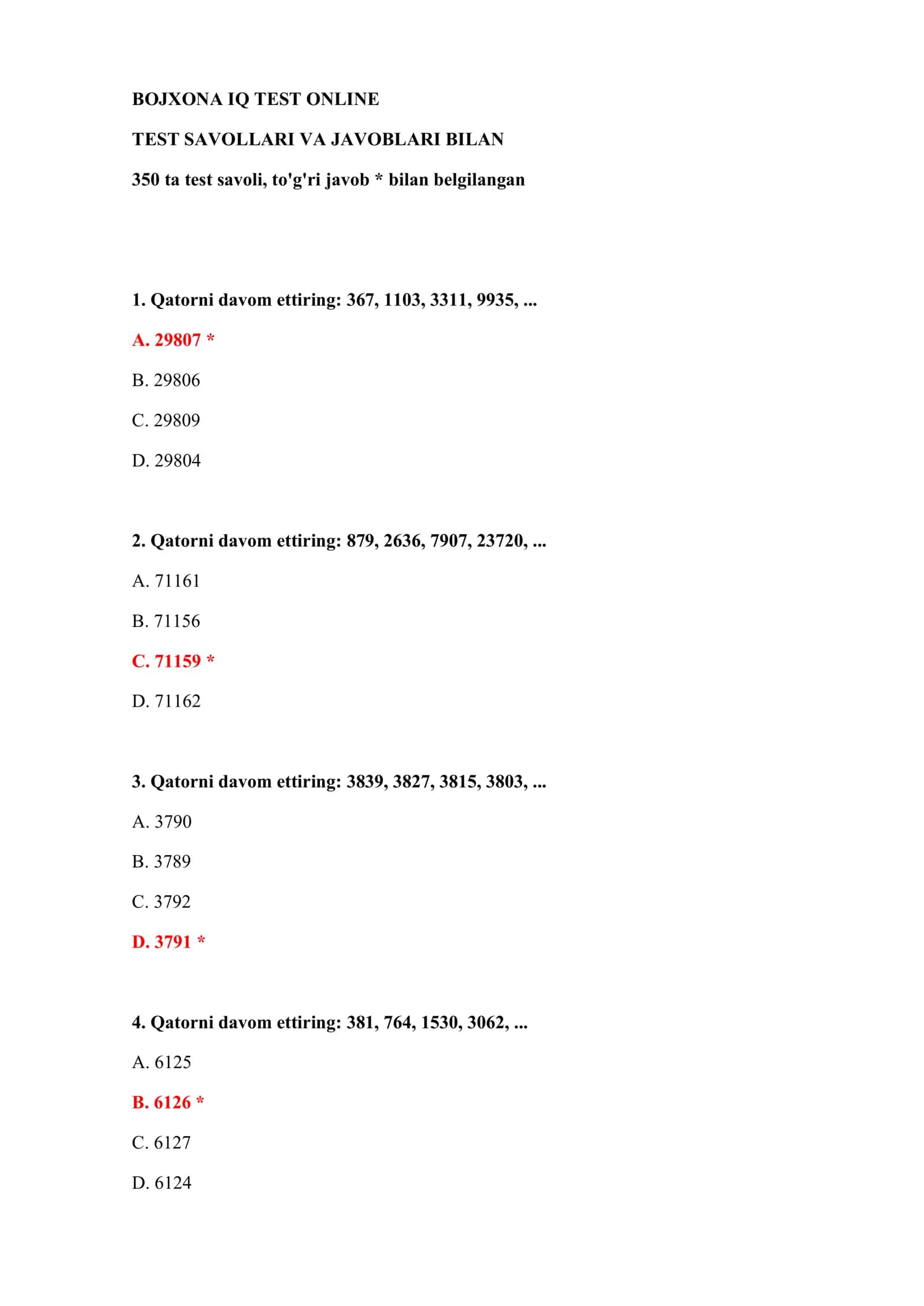 BOJXONA IQ TEST ONLINE 2
