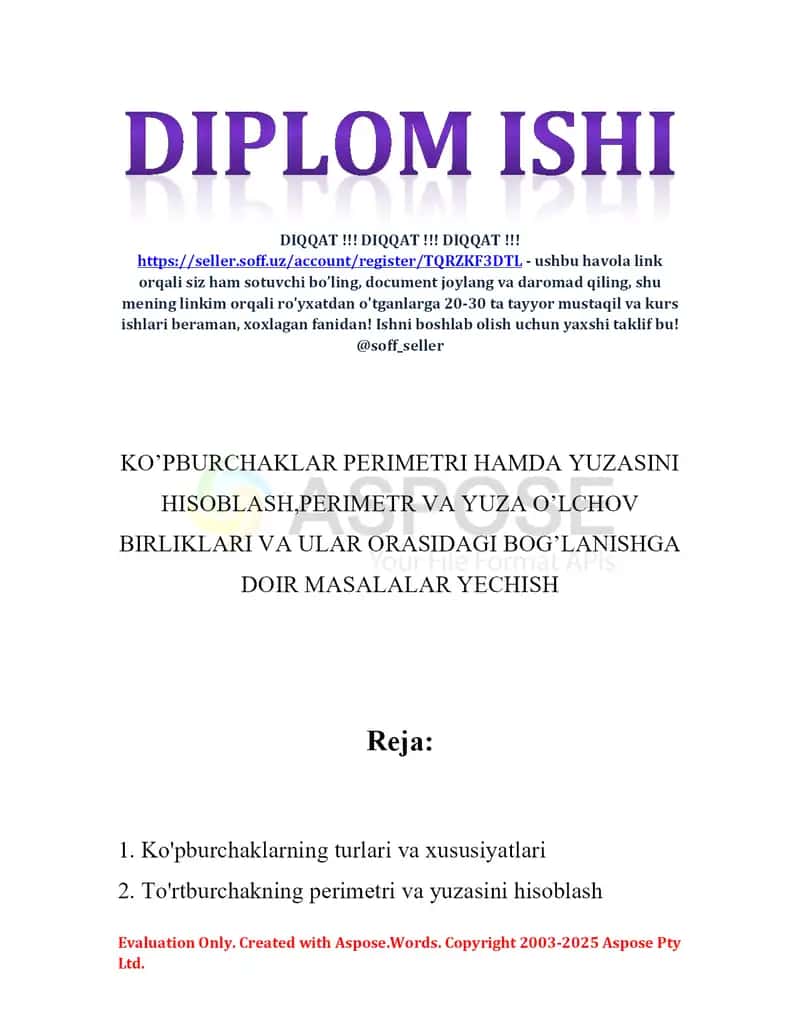 Ko‘pburchaklar perimetri hamda yuzasini hisoblash, perimetr va yuza o‘lchov birliklari va ular orasidagi bog‘lanishga doir masalalar yechish 2
