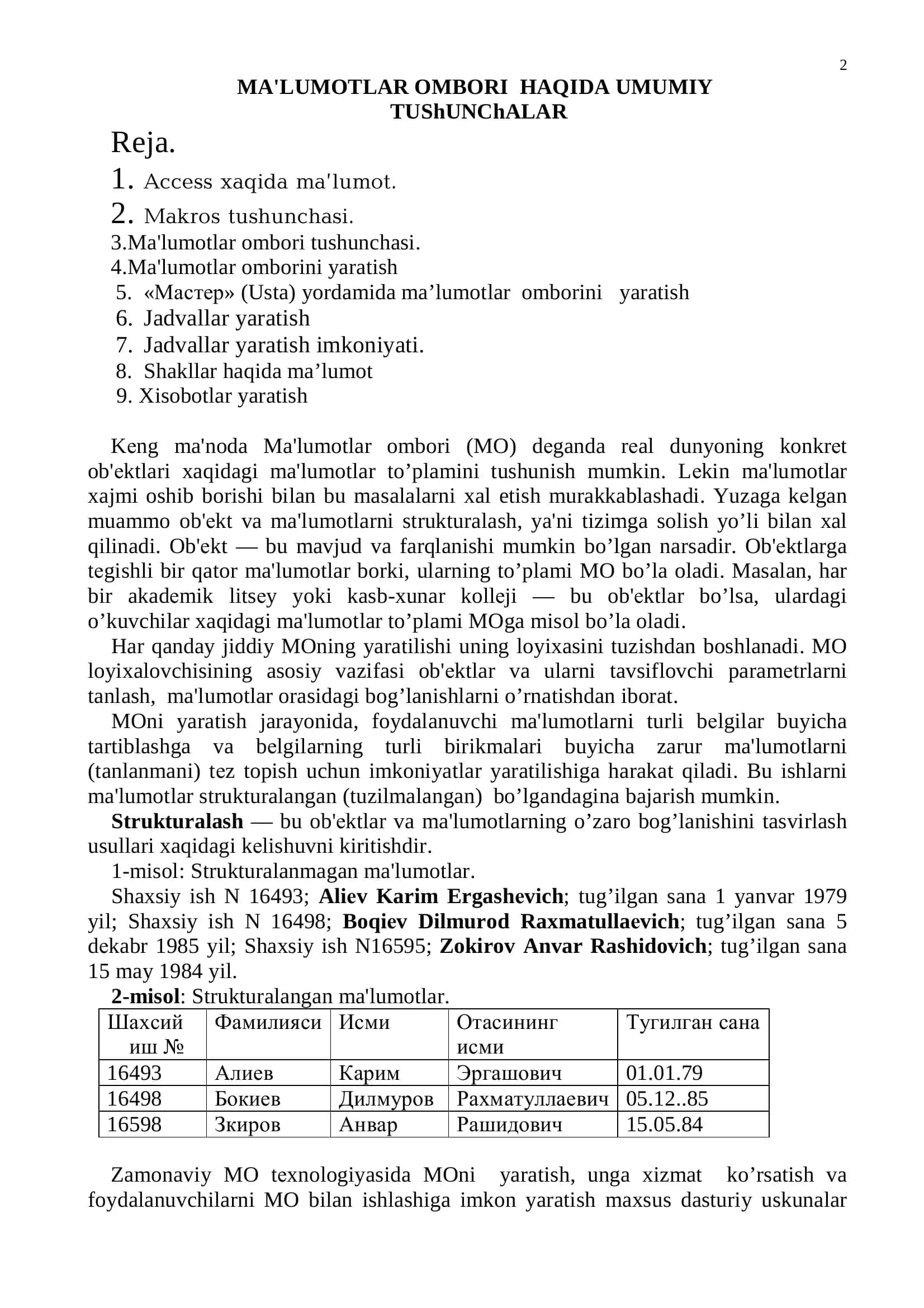 MA'LUMOTLAR OMBORI HAQIDA UMUMIY 2