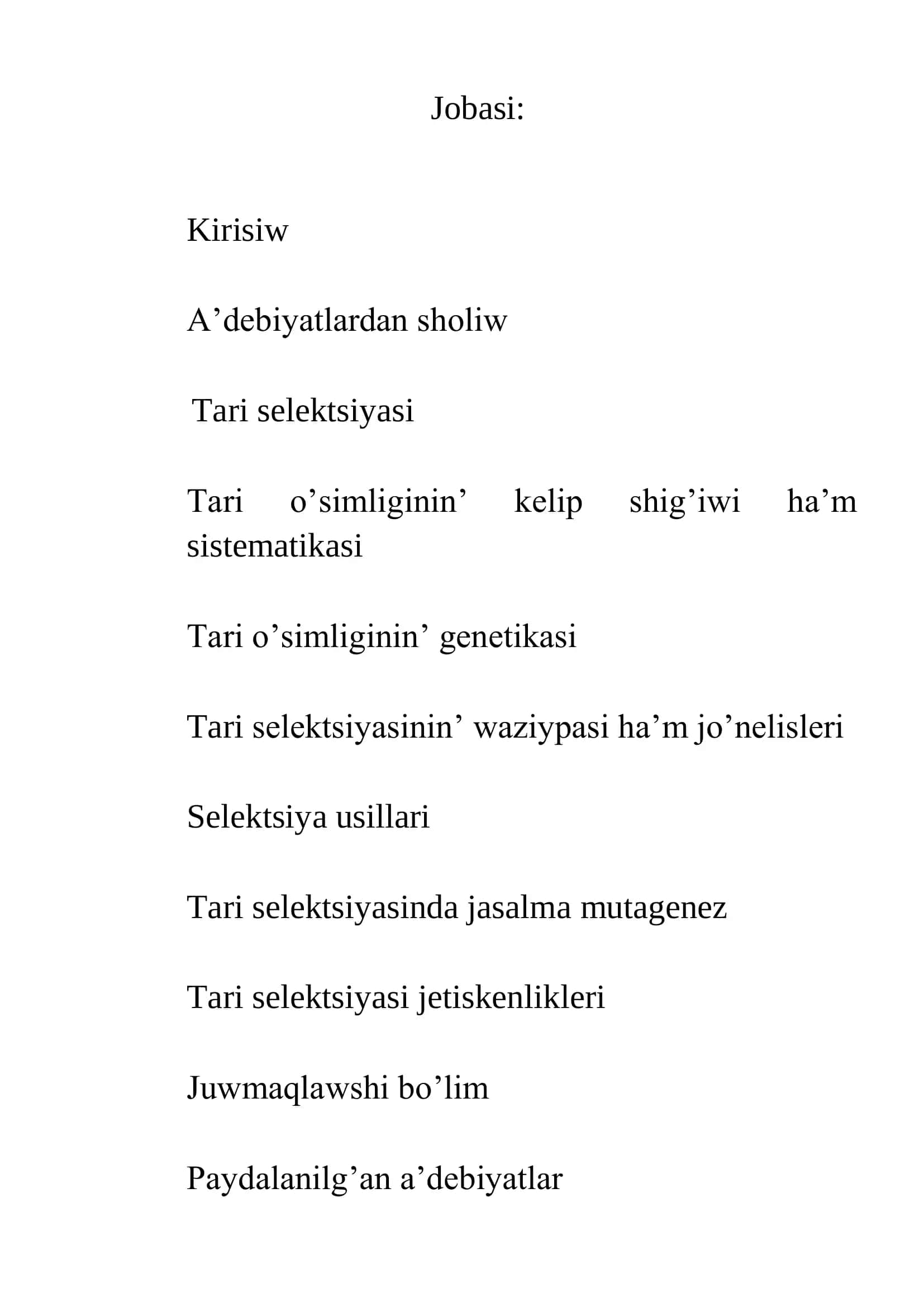 Agronimiya fakulteti, Awil xojaliq eginleri tuqimgershiligi ha’m selektsiyasi ta’lim bag’dari 2