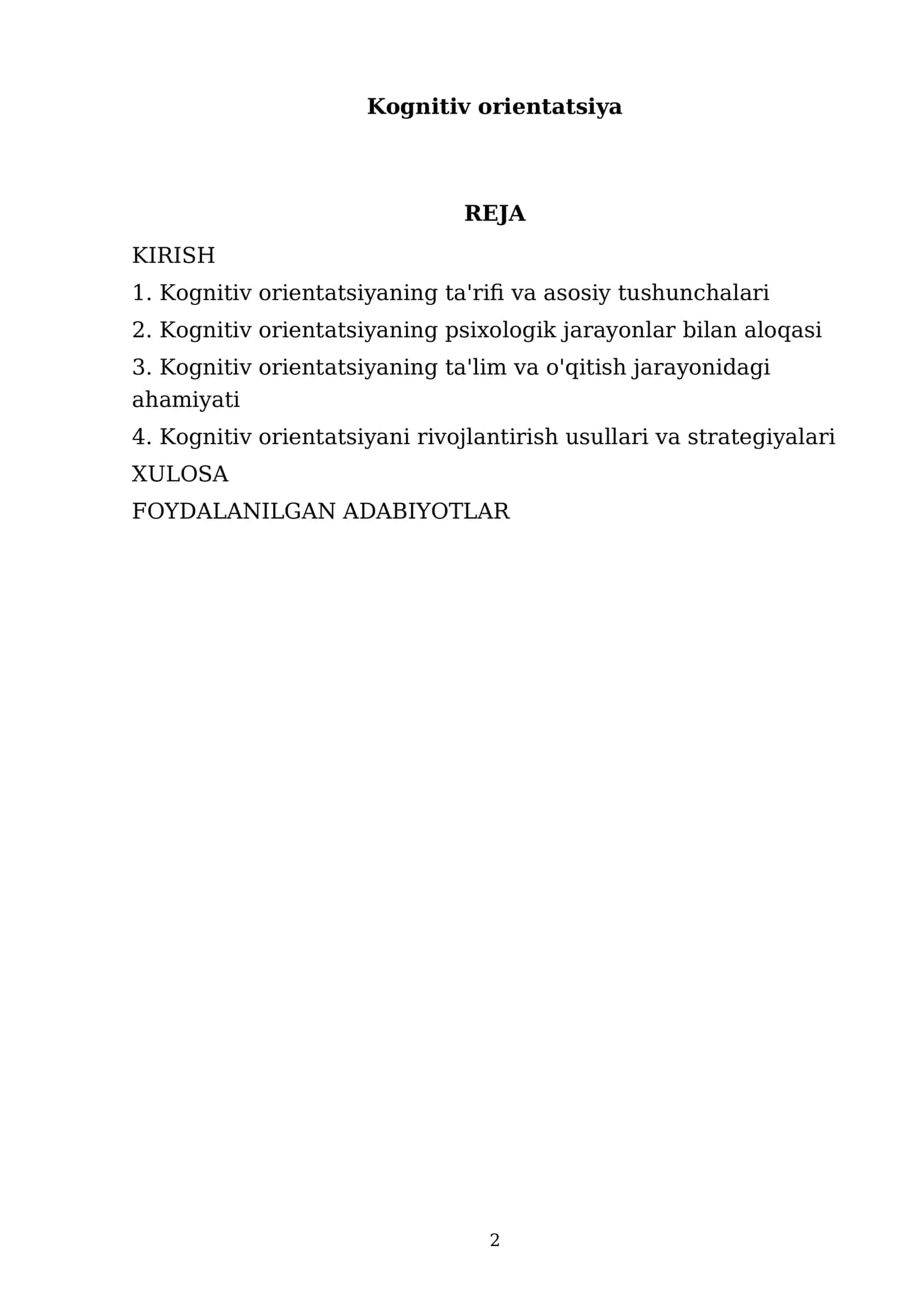 Mustaqil ishi Mavzu: Kognitiv orientatsiya 2